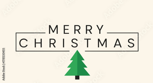 Simple merry christmas greeting with a minimalist green pine tree and modern typography