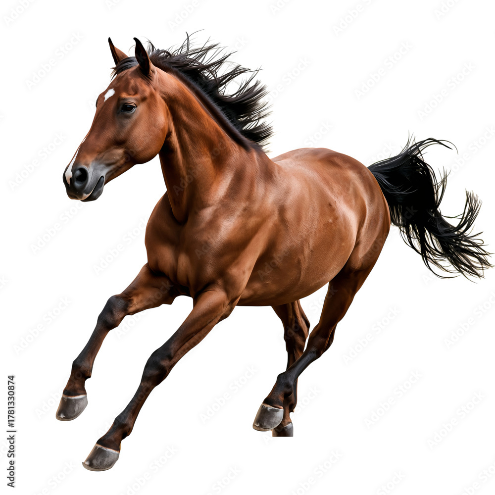 Fototapeta premium Beautiful Brown Horse Running Gracefully in a Field During Sunny Day.