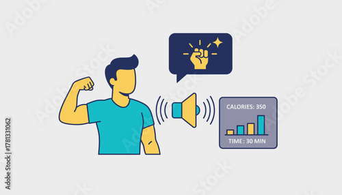 A fitness enthusiast using a voice assistant to track workout stats and give motivational advice during a home exercise session.