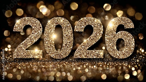 Celebrate the New Year with dazzling gold glitter year 2026 numbers, perfect for festive invitations, party flyers, and holiday event promotions.
