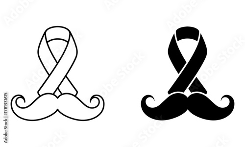 Movember Awareness Ribbon with curled Mustache Icons. Mens Health Vector.