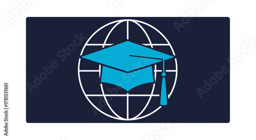 Global education concept with graduation cap and world globe silhouette