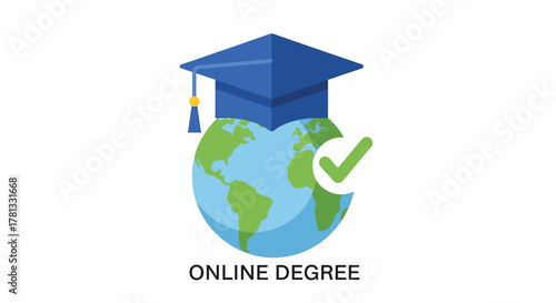 Global education concept with graduation cap and world map silhouette