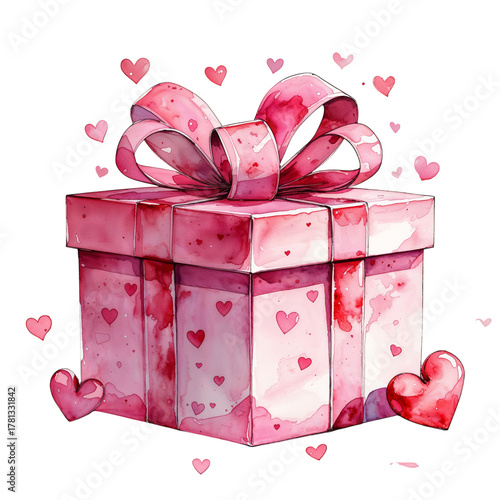 Colorful Gift Box With a Ribbon and Hearts on a White Background for Special ...