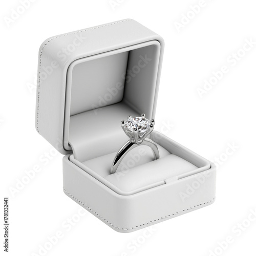 Engagement Ring in a White Box With a Stunning Diamond Decoration.