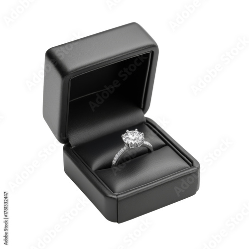 Elegant Diamond Engagement Ring in a Red Velvet Box for Special Moments.