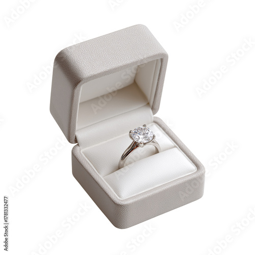 Engagement Ring in a White Box With a Stunning Diamond Decoration.
