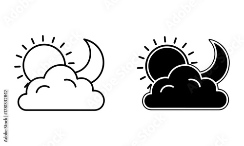 Weather icons featuring sun, moon and cloud vector for day and night weather