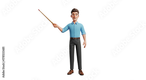 Animated character giving a presentation. He's pointing out important details with his trusty wooden pointer.