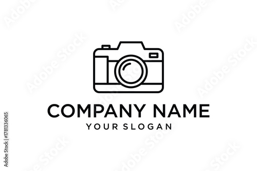 Minimalist Line Art Camera Logo Design Icon on White Background