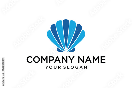 Blue Abstract Shell Logo Design for Company Branding