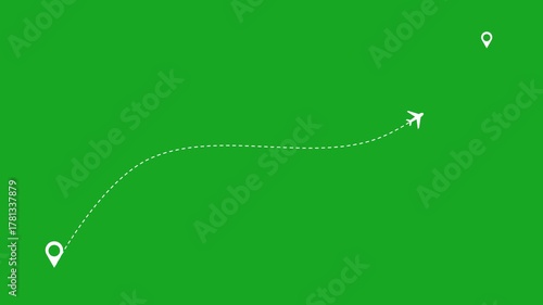 Travel plane moving curve animation.Two Location Point Connection with Lines, Location Pin Pointer on Transparent Background.Plane Route Travel concept. Flying Plane on white background. 4k animated.