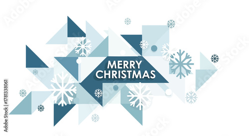 Modern geometric merry christmas design with snowflakes and blue tones