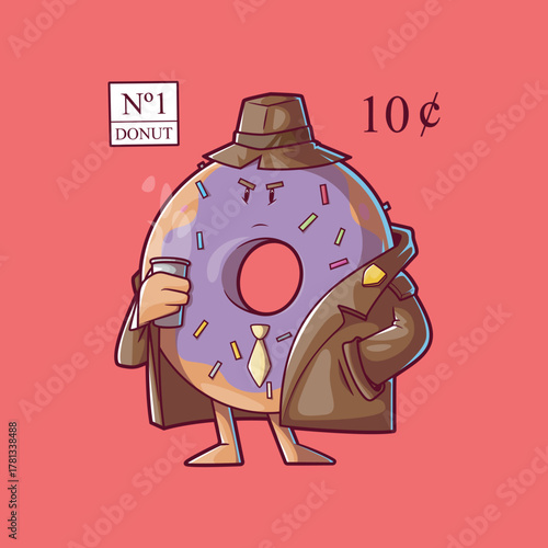 Detective Donut Searching for Clues vector illustration. Food, mascot design concept.