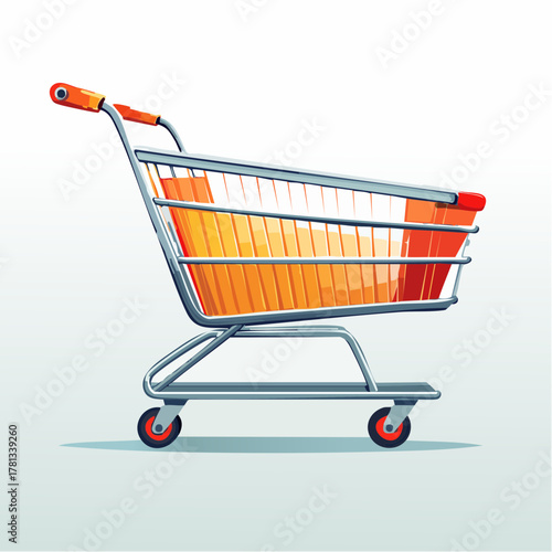 Vibrant Illustration of a Shopping Cart with Orange and Yellow Interior and Red Accents trolley supermarket