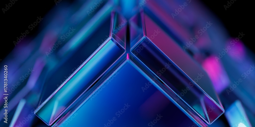 Fototapeta premium Iridescent 3D Geometric Shapes on a Dark Scene Enhanced by Cinematic Depth of Field