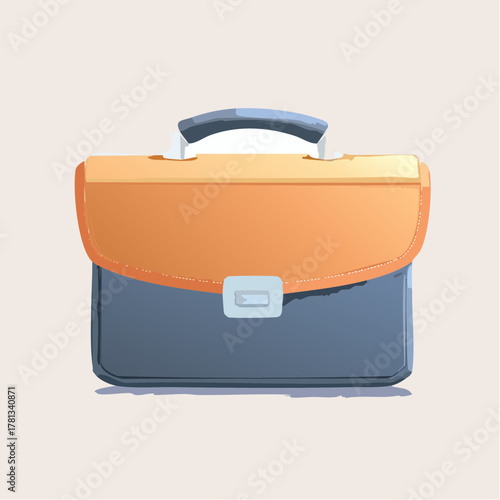 Cartoon illustration of a two-toned business briefcase with a handle and clasp portfolio document