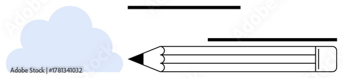 Pencil next to cloud and lines, expressing creativity, inspiration, writing, brainstorming, education, innovation, and communication. Ideal for design learning and productivity concepts in a simple