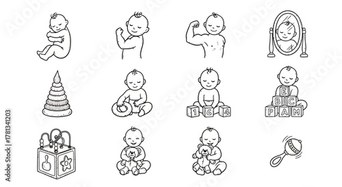 Adorable baby sketches: activities and toys