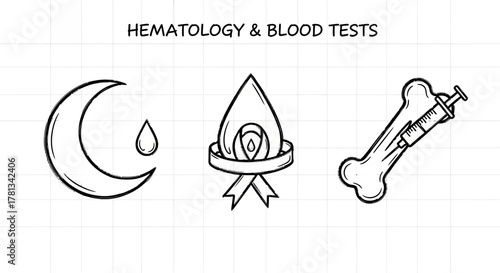 Minimalist medical icons representing hematology and blood testing concepts