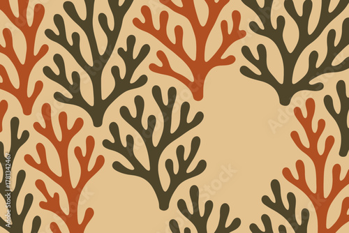Seamless Retro Coral Branch Pattern Abstract Nature Background