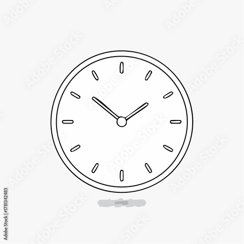 Simple black and white line drawing of a round analog clock with hands pointing to approximately 9:50