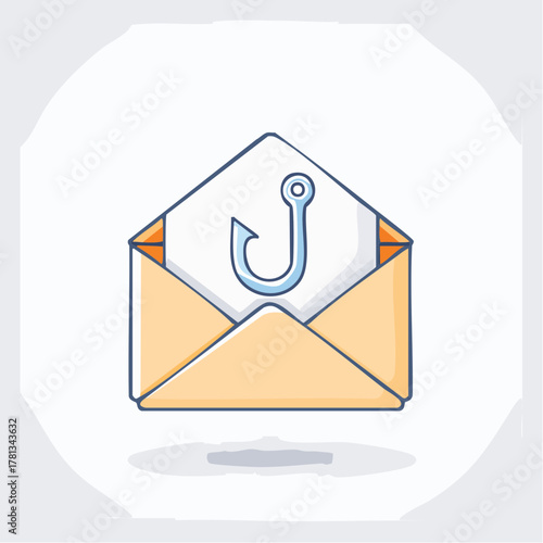 Hand- Drawn Style Open Envelope with Fishing Hook Icon email message
