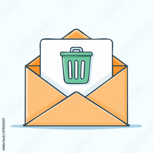 Open Envelope with Trash Can Icon on Paper Inside email message
