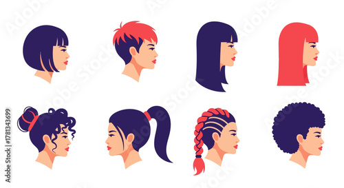 Stylish women's hairstyles in modern flat design