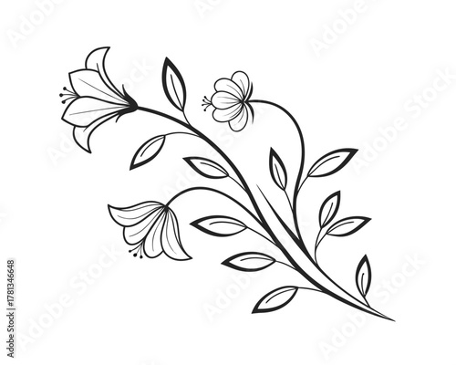 Elegant Floral Vector Illustration with Blooming Lilies and Delicate Leaves for Wedding Invitations and Stationery Design Projects