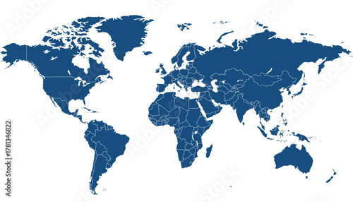 World map. Blue modern vector map. Silhouette map