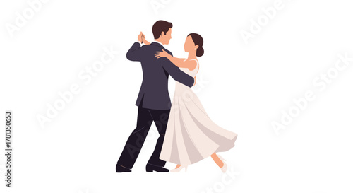 Illustration of a bride and groom dancing on transparent background