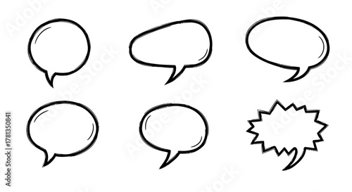 Hand drawn speech bubbles set with vintage comic style outline