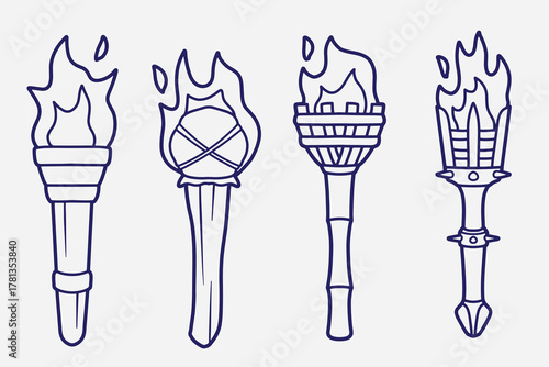 set of torch with outline style good for icon, symbol, element design, coloring book, etc