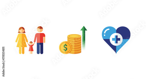 Family growth and healthcare investment concept with rising financial success