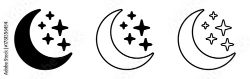 Night Sky Icon, Crescent Moon and Stars Icon.