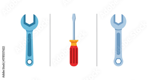 Flat design tools set with wrench and screwdriver on white background