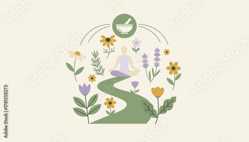 A serene outdoor setting featuring wildflowers and medicinal plants representing the connection between nature and holistic health practices.