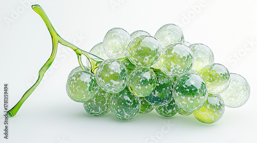 realistic bunch of fragile delicate green grapes made from glass, intricate details and glossy finish. vibrant colors and textures create striking visual appeal