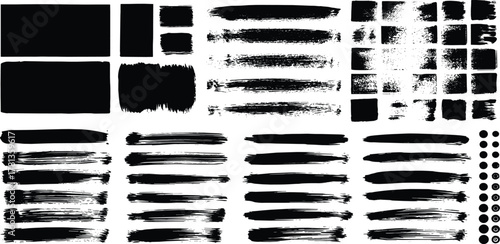 Versatile Collection of Abstract Black Paint Brush Strokes and Grunge Ink Textures for Creative Design Projects, Providing Artistic Smudges and Rough Edges