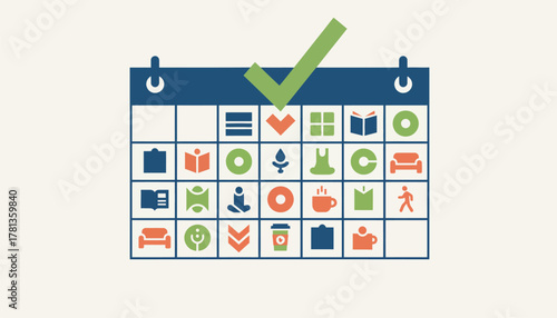 A calendar filled with balanced commitments showcasing the benefits of scheduling downtime and selfcare activities.