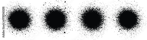 Abstract speckled circular patterns in a monochromatic palette, offering a textured visual effect with dynamic bursts of fine dots against a white background