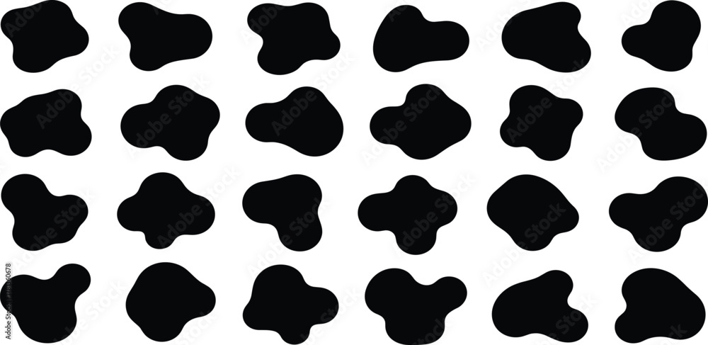 Fototapeta premium Abstract black shapes on a white background, representing various organic forms in a repetitive pattern