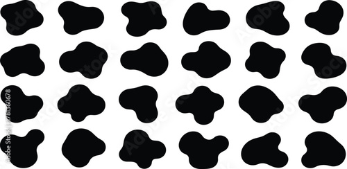 Abstract black shapes on a white background, representing various organic forms in a repetitive pattern