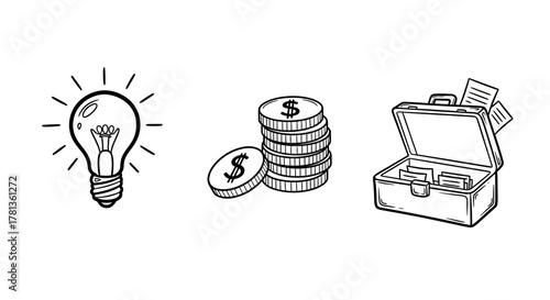 Creative ideas and financial growth concept with hand drawn sketch icons