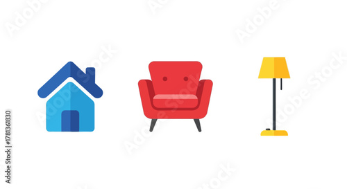 Modern home essentials: cozy chair, minimalist house, stylish lamp