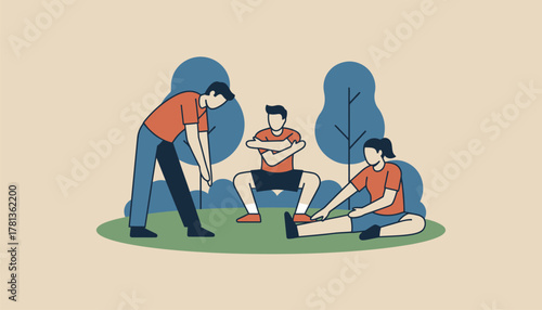 A group of runners stretches together in a park before a longdistance training session fostering camaraderie and motivation.