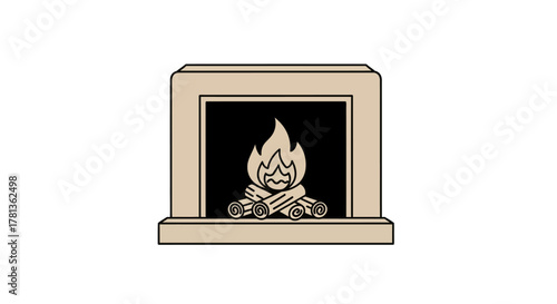 Cozy fireplace outline design with burning logs