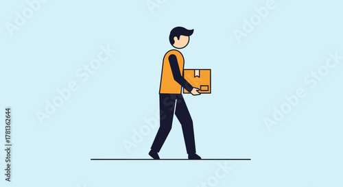 Courier delivery worker carrying package in simple flat design