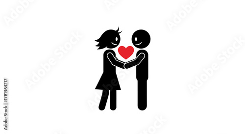 Romantic silhouette of couple holding heart emphasizing love and connection